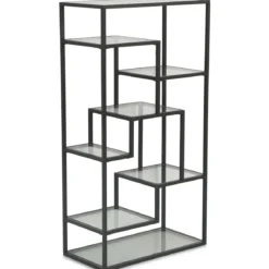 Bianca sort bogreol med glashylder 80x40x150