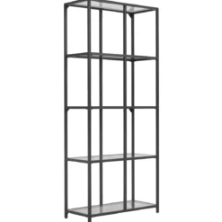 Bianca sort bogreol med glashylder 80x35x180 cm