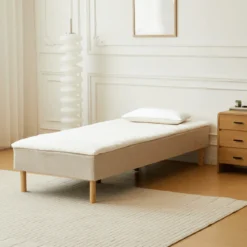 Boxmadras seng i beige 90x200 cm med 4 cm topmadras i PU-skum ekskl. ben