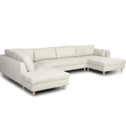 Brandy - højrevendt u-sofa i beige med chaiselong - L: 366 x D: 211 x H: 80 cm