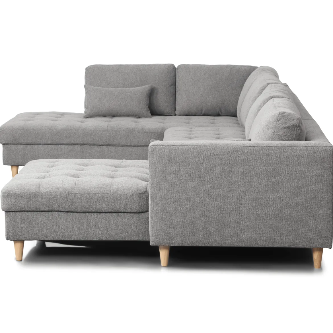 Brandy - højrevendt u-sofa i grå med chaiselong - L: 366 x D: 211 x H: 80 cm