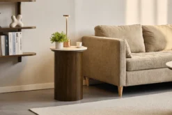 Enzo sidebord i stenbordplade med røget eg lamelfod Ø40 cm
