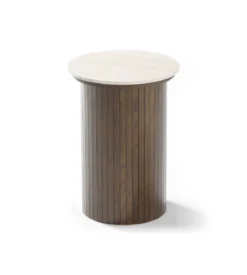 Enzo sidebord i stenbordplade med røget eg lamelfod Ø40 cm