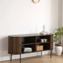 Florence jalousi skab med lameller i røget eg 160x45x75 cm