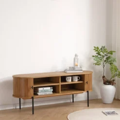 Florence jalousi tv-bord med lameller i eg 138x40x55 cm