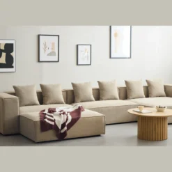 Hailey - Højrevendt chaiselong modulsofa med puf i sand L: 415 X D: 172 X H: 65 cm