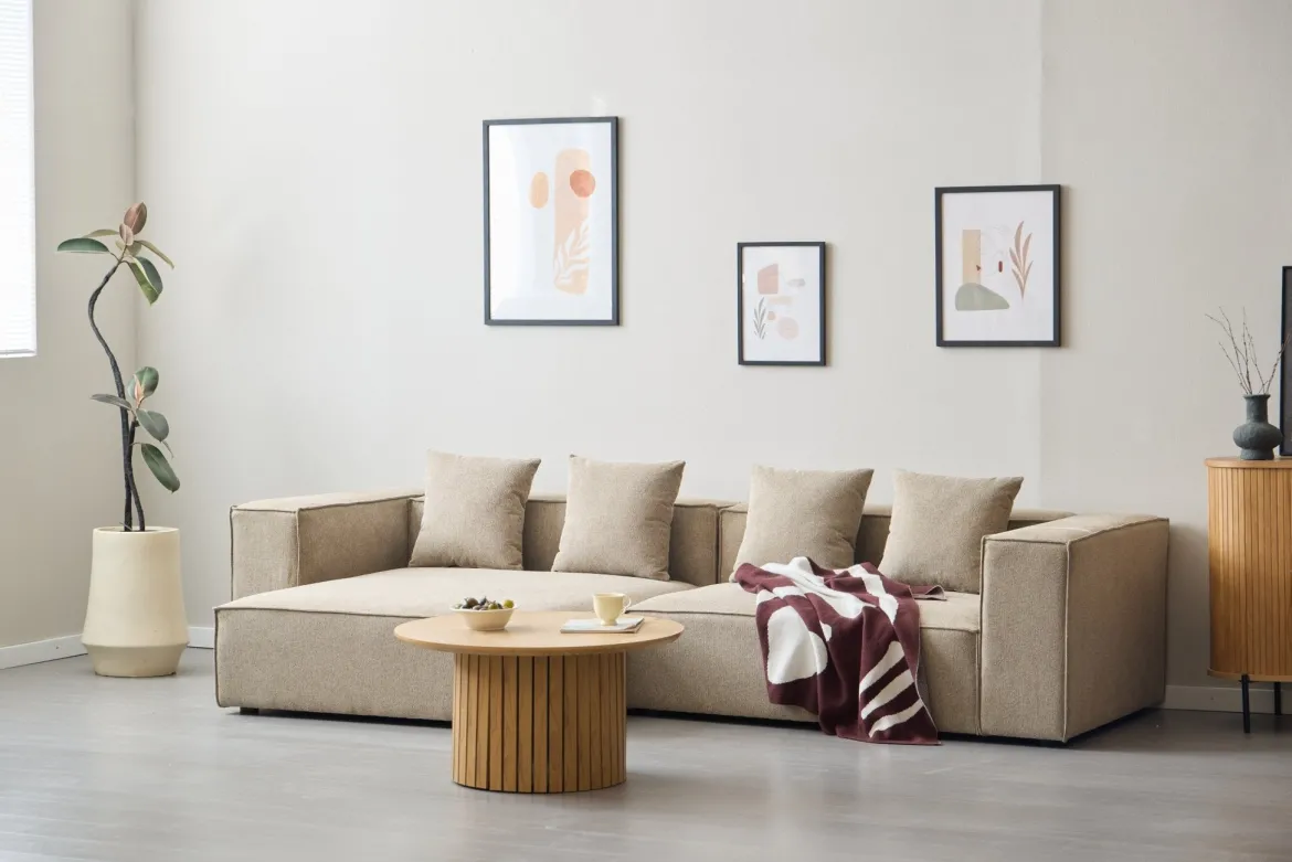 Hailey - Hjørnesofa modulsofa i sand med 4 moduler (Opstilling 2) L: 368 X D: 247 X H: 65 Cm