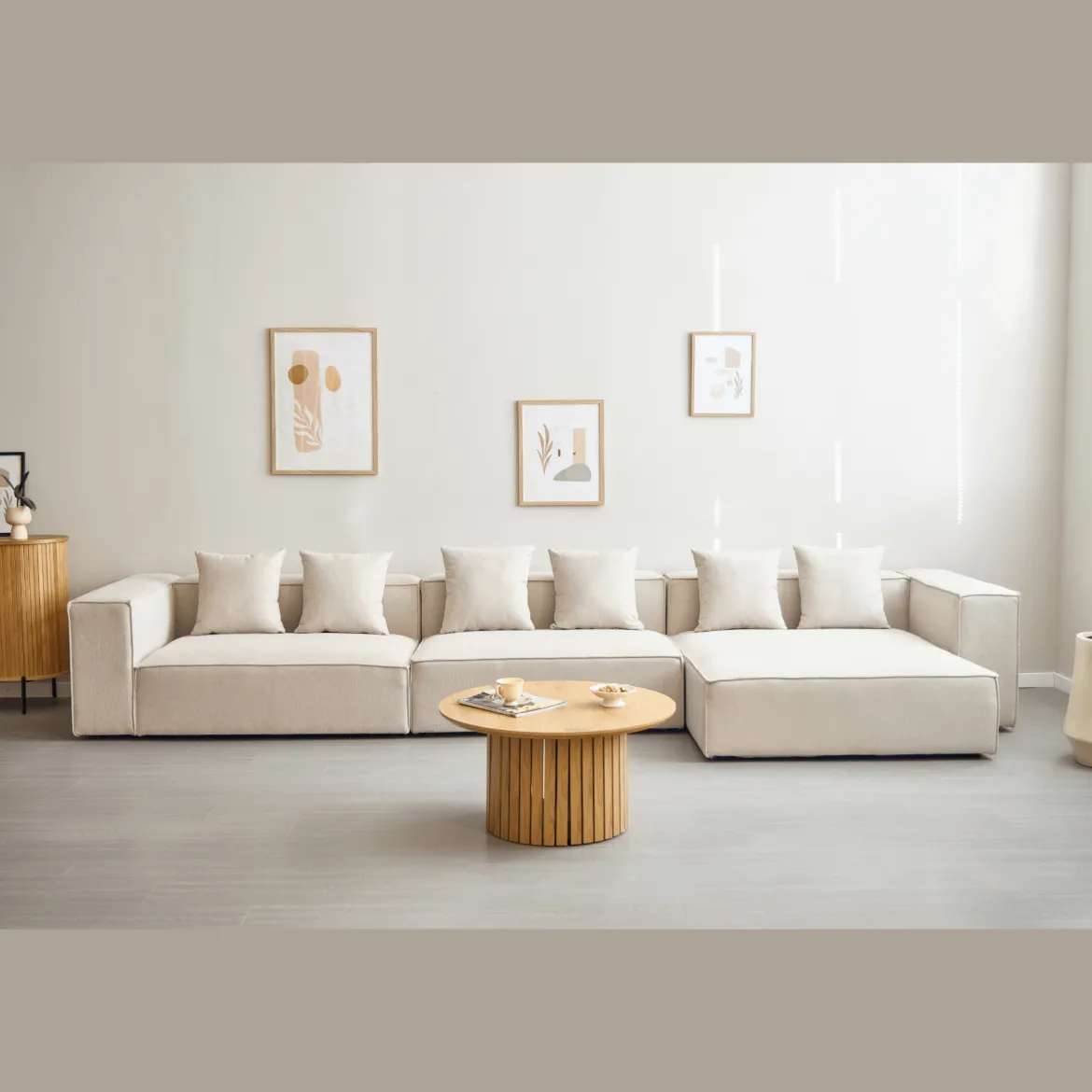 Hailey - Venstrevendt chaiselong modulsofa i beige med 3 moduler L: 415 X D: 148 X H: 65 cm