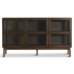 Havana egetræ glas skænk/vitrineskab i røget eg med 3 låger - 80x40x140 cm