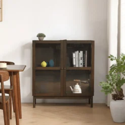Havana vitrineskab i røget eg med 2 låger - 110x40x100 cm