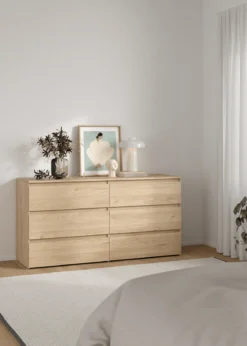 Maise kommode H:70 x B:138 x B:41 cm med 6 skuffer i egelook