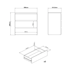 Maise kommode H:70 x B:70 x D:41 cm med 3 skuffer i hvid