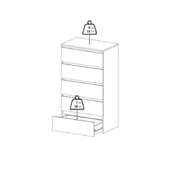 Maise kommode H:114 x B:65 x D:41 cm med 5 skuffer i hvid. Uden emballage / Mindre skader - se produktbeskrivelse (OUB12278)