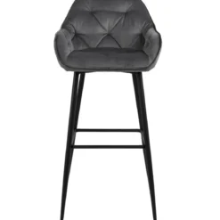Mario barstol med ryglæn - Grå velour 65 cm