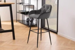 Mario barstol med ryglæn - Grå velour 65 cm