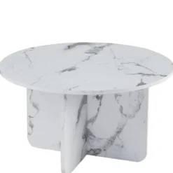 Mercy sofabord hvid marmor look Ø80 cm