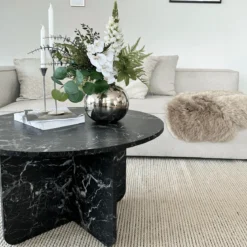 Mercy sofabord sort marmor look Ø80 cm