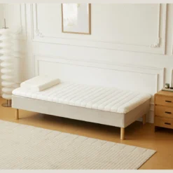 Premium boxmadras seng i beige med 90x200 cm med 7 cm topmadras i memoryskum ekskl. ben