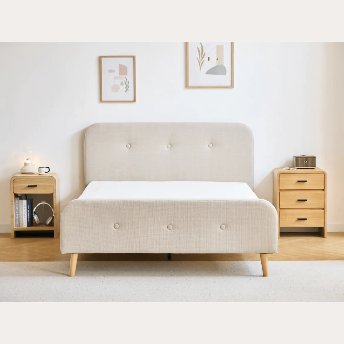 Premium Christian seng i beige 140x200 cm inkl. sengelameller og madrasser