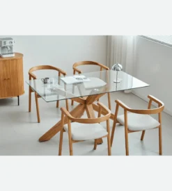 Sidney - Glas spisebord med ben i massiv egetræ 150x90 cm