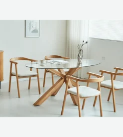 Sidney - Glas spisebord med ben i massiv egetræ 175x90 cm