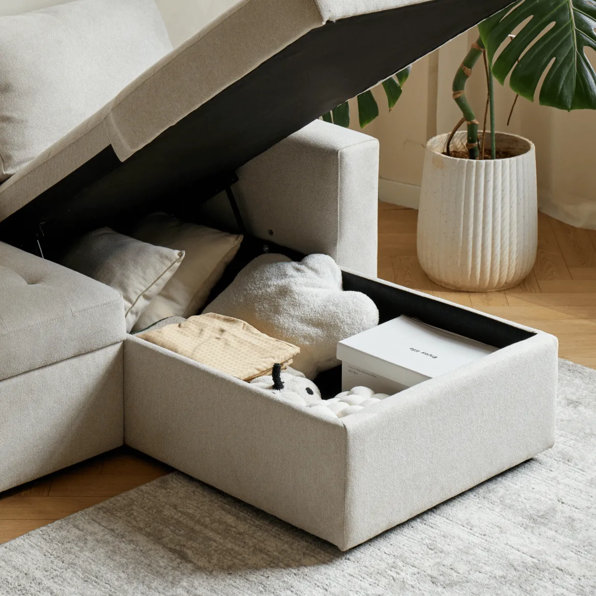 Sinus beige sovesofa med vendbar chaiselong og opbevaring