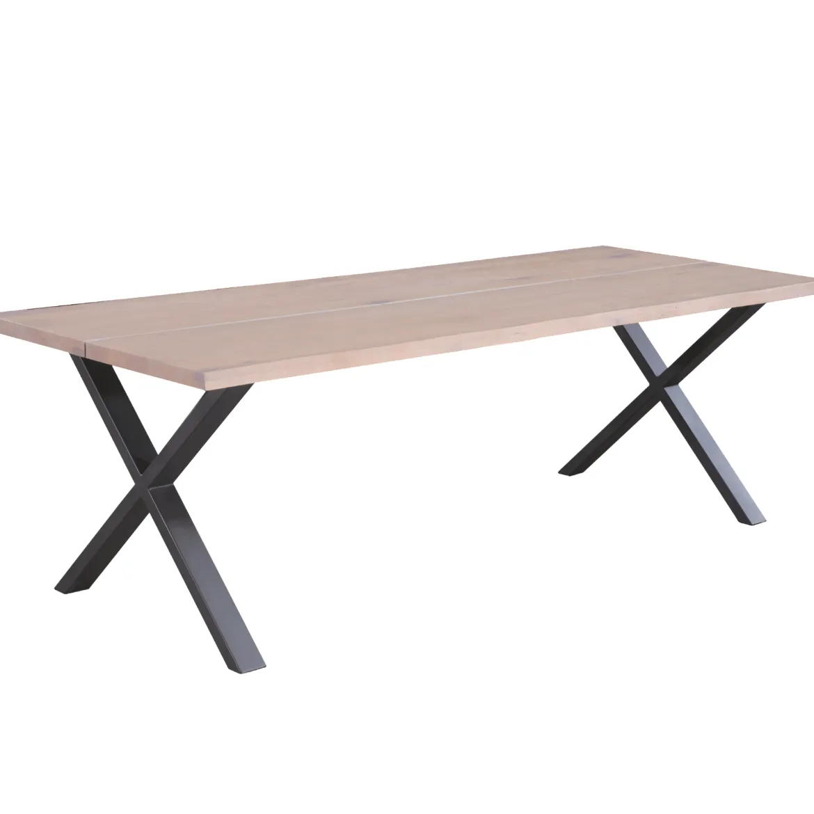 Susan plankebord - 200x95 cm - i hvidolieret eg med krydsben - (Forberedt til tillægsplader)